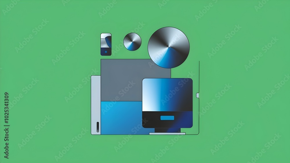 Abstract design of technology on a green background with circular shapes Abstract design of technology on a green background with circular shapes
