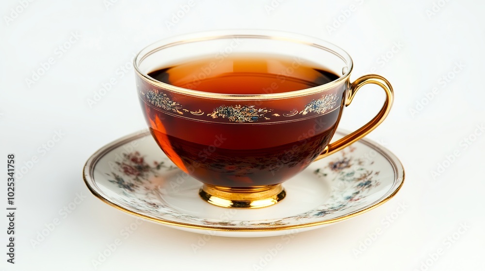 For breakfast or dinner, a white background displays a cup of tea. For breakfast or dinner, a white background displays a cup of tea.