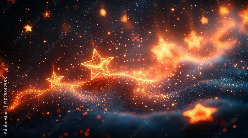 A stunning illustration of glowing stars with a sparkling dust background, creating an enchanting celestial scene, emphasizing creativity and imagination. A stunning illustration of glowing stars with a sparkling dust background, creating an enchanting celestial scene, emphasizing creativity and imagination.