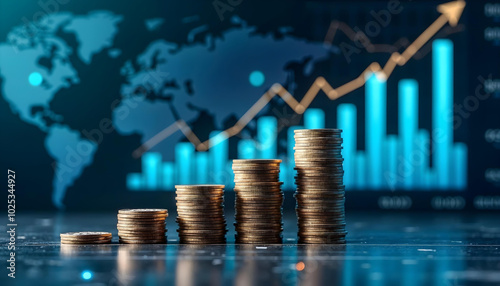 financial dashboard featuring a stacked coin arrangement symbolizing capital growth 2