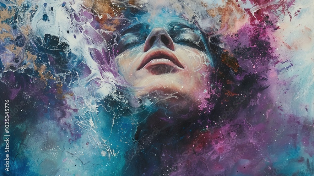 Dreamy Cosmic Abstract Painting: Woman Floating in a Galaxy of Stars Dreamy Cosmic Abstract Painting: Woman Floating in a Galaxy of Stars