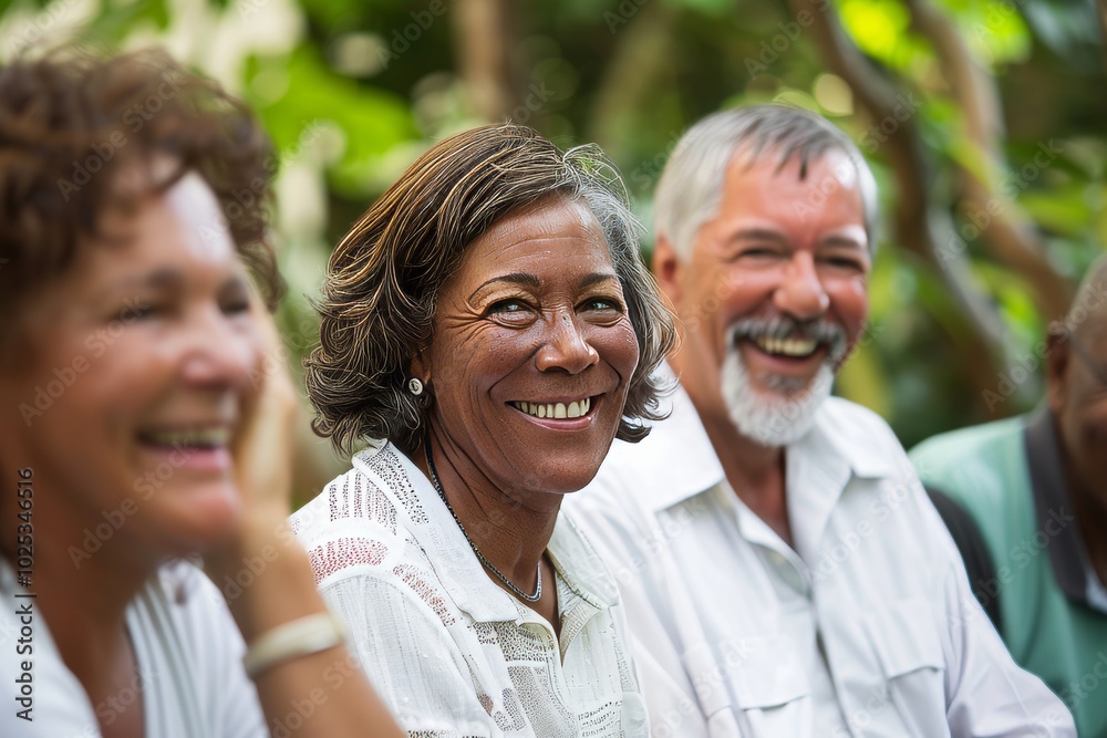 Group of happy senior friends laughing together in a park. Senior people having fun outdoors. Group of happy senior friends laughing together in a park. Senior people having fun outdoors.