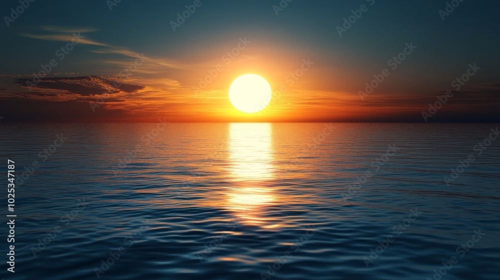 A beautiful sunset over the ocean with a large sun in the sky A beautiful sunset over the ocean with a large sun in the sky