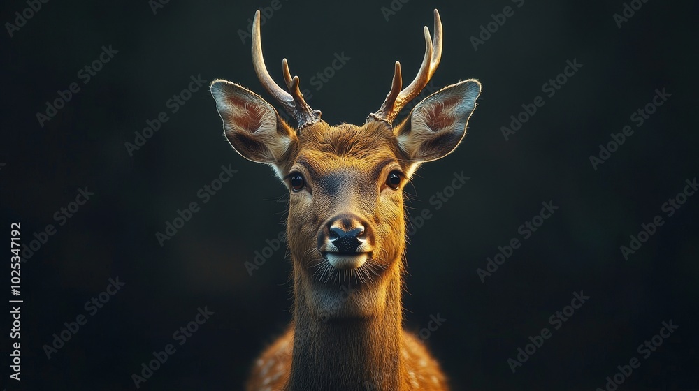 Fototapeta premium A deer with large antlers is staring at the camera