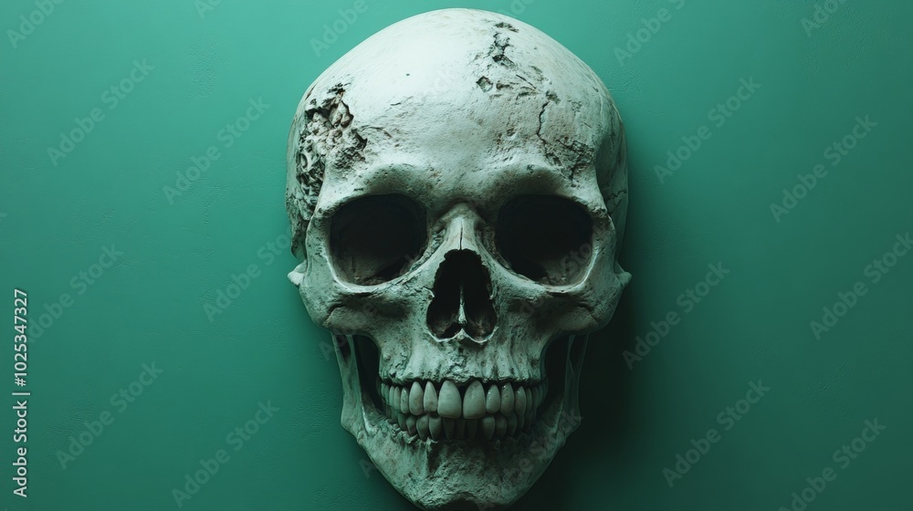 Fototapeta premium A skull is shown on a green background