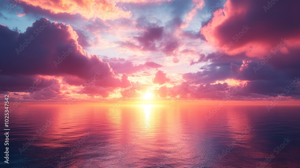 Obraz premium A beautiful sunset over the ocean with a pink and purple sky