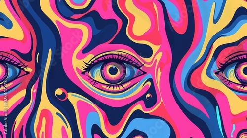 Abstract Psychedelic Portrait with Two Eyes