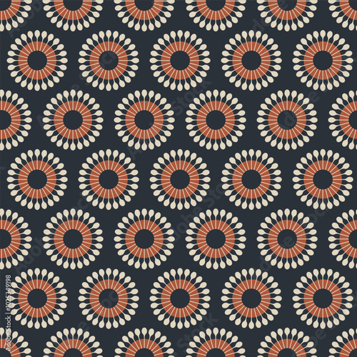 Black Orange Sun Burst Seamless Vector Repeat Pattern