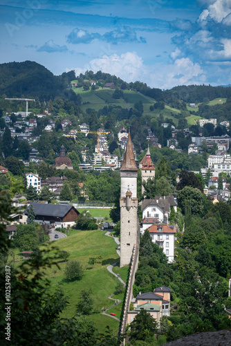 Historical city wall and towers photo