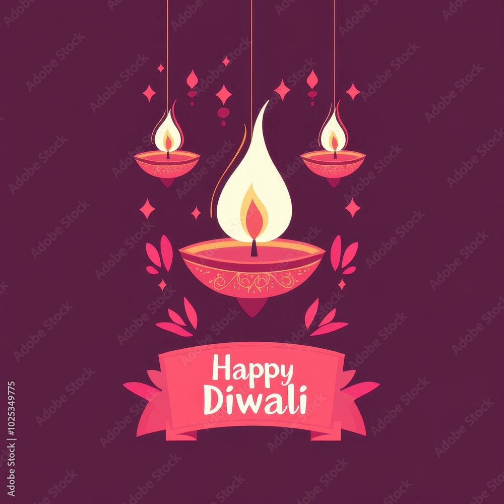 Obraz premium Diwali Greeting with Hanging Diya Lamps and Festive Banner