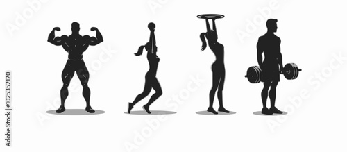Bodybuilding silhouettes. Vector silhouettes man and women, illustration.