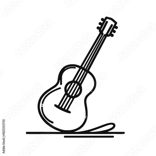 Guitar icon, black and white, music and art, transparent background