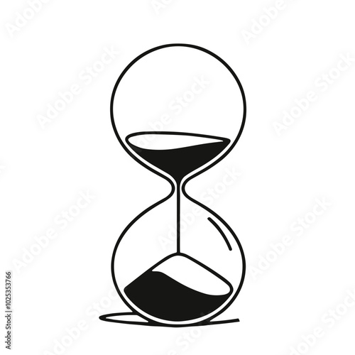 Hourglass icon, black and white, time management, transparent background