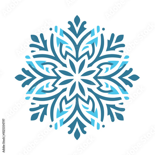  Blue intricate snowflake on transparent background, festive winter design in vector style