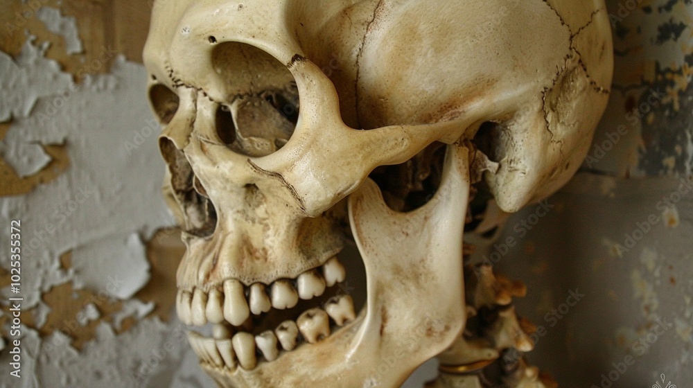 Close-up of a Human Skull with Visible Teeth Close-up of a Human Skull with Visible Teeth