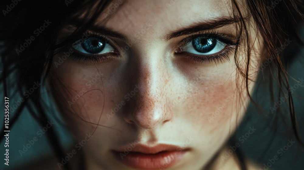 Close-up portrait with a cinematic look, dramatic lighting and depth of field Close-up portrait with a cinematic look, dramatic lighting and depth of field