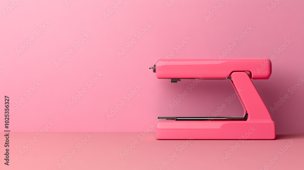 A vibrant pink stapler on a matching pastel backdrop, showcasing modern office supplies with a minimalist aesthetic. A vibrant pink stapler on a matching pastel backdrop, showcasing modern office supplies with a minimalist aesthetic.