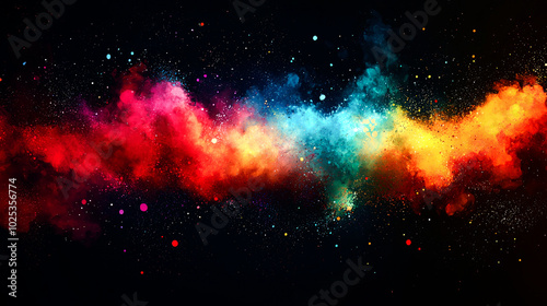 Abstract colorful nebula with bright stars on a black background.