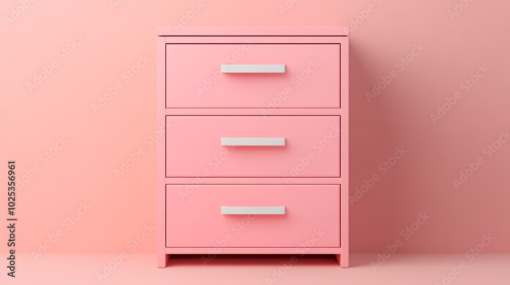 Modern pink dresser with three drawers against a pink wall, offering a stylish and contemporary storage solution for any room. Modern pink dresser with three drawers against a pink wall, offering a stylish and contemporary storage solution for any room.