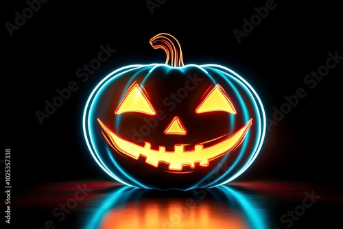 Wallpaper Mural glowing neon light halloween pumpkin. 3d rendering. with generative ai Torontodigital.ca