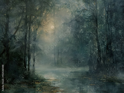 Enchanted Forest River: A Serene Landscape Painting