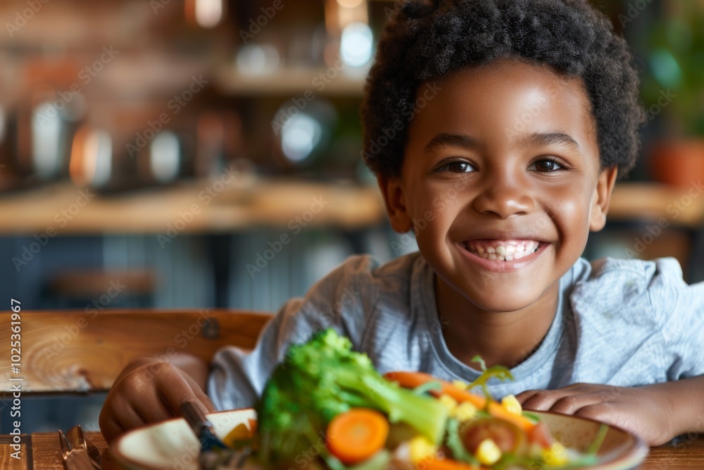 Portrait of a smiling young boy enjoying home cooked healthy meal Portrait of a smiling young boy enjoying home cooked healthy meal