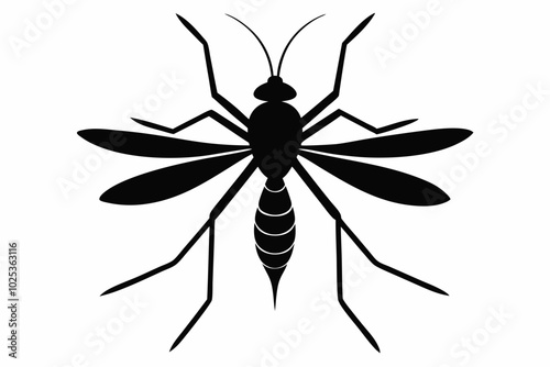 
Mosquito Icon, Bloodsucking Vector Silhouette, Close Up Mosquito Silhouette