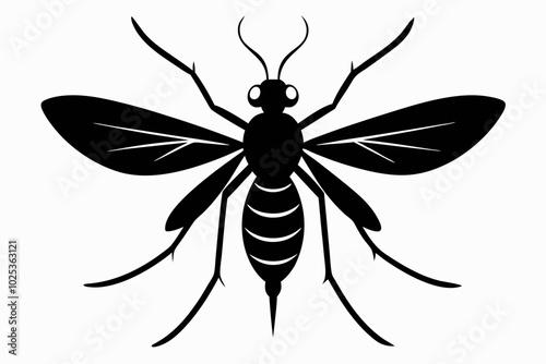 Mosquito silhouette, Bloodsucking icon black symbol vector, Close up mosquito silhouette

