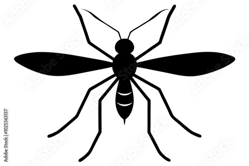 Mosquito silhouette, Bloodsucking icon black symbol vector, Close up mosquito silhouette

