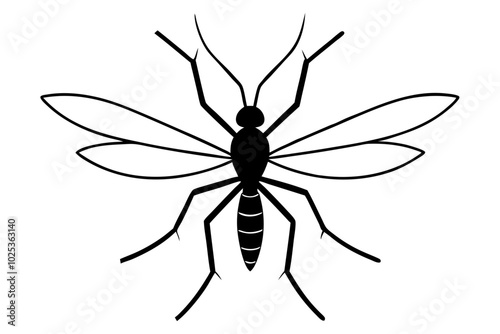 Mosquito silhouette, Bloodsucking icon black symbol vector, Close up mosquito silhouette

