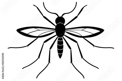 
Mosquito Icon, Bloodsucking Vector Silhouette, Close Up Mosquito Silhouette