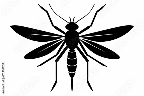 Mosquito silhouette, Bloodsucking icon black symbol vector, Close up mosquito silhouette

