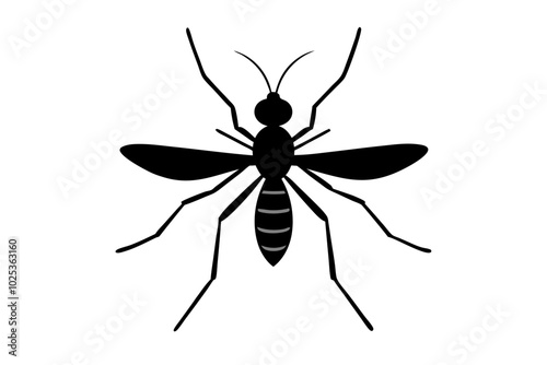 
Mosquito Icon, Bloodsucking Vector Silhouette, Close Up Mosquito Silhouette