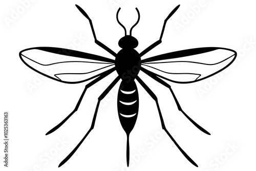 Mosquito silhouette, Bloodsucking icon black symbol vector, Close up mosquito silhouette

