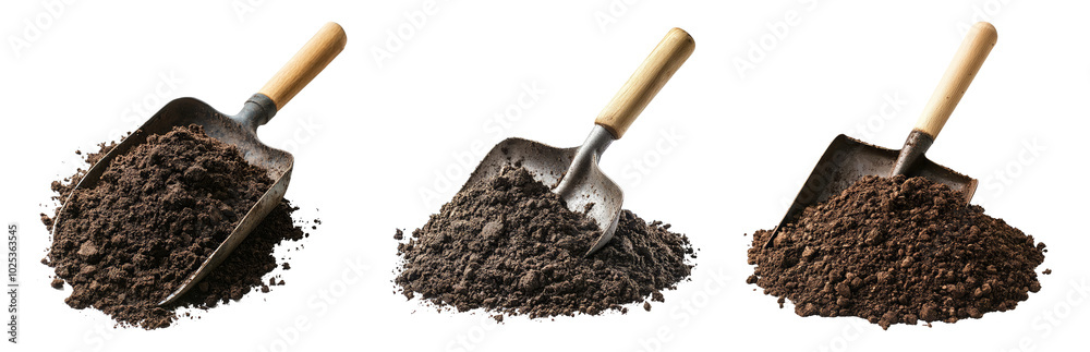 Shovels with Soil for Gardening and Landscaping Projects Isolated on Transparent Background Shovels with Soil for Gardening and Landscaping Projects Isolated on Transparent Background