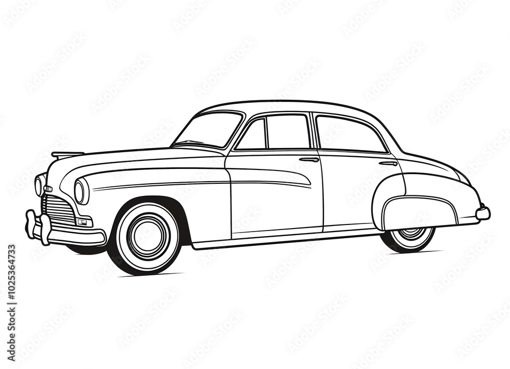 Naklejka premium Linienzeichnung eines Oldtimers als Clipart Illustration (KI generiert)