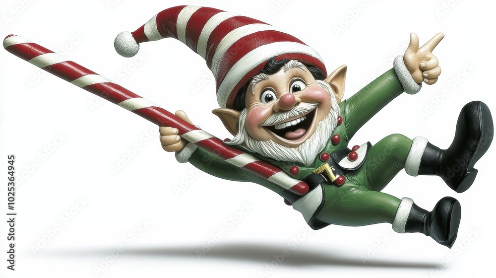 Cheerful Elf with Candy Cane in Festive Pose Cheerful Elf with Candy Cane in Festive Pose