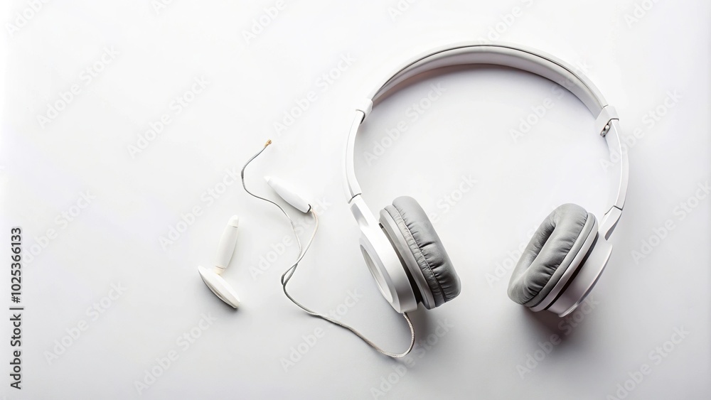 Broken headphones on white isolated background Minimalist Broken headphones on white isolated background Minimalist