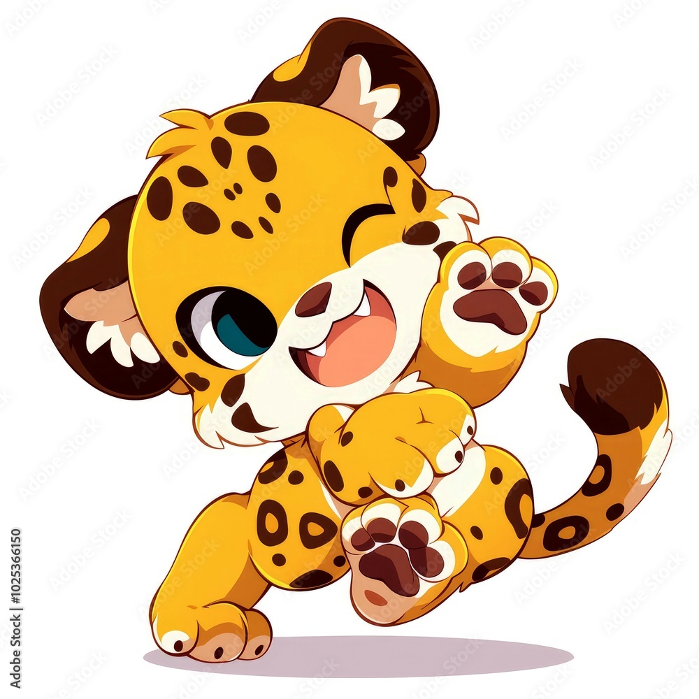 A cute cartoon leopard cub playfully winking and posing with a cheerful expression. A cute cartoon leopard cub playfully winking and posing with a cheerful expression.
