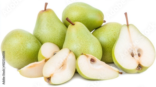 Fresh Green Pears on White Background