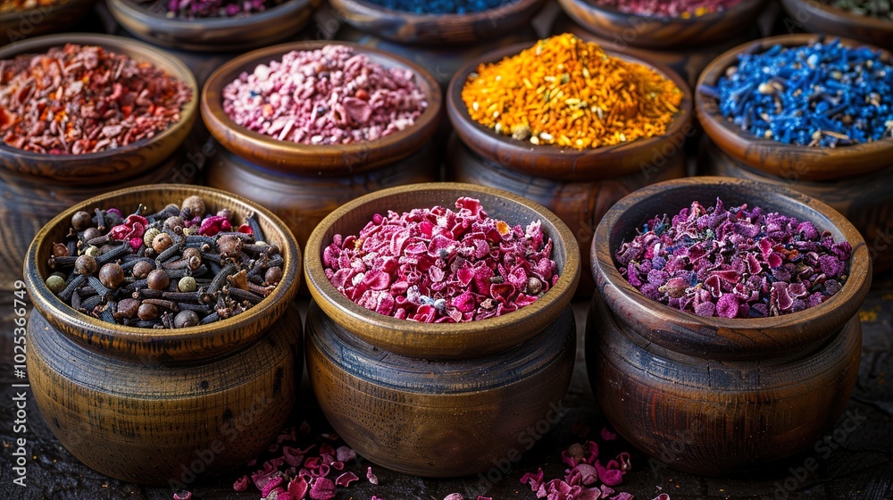Vibrant Spices in Wooden Bowls: A Culinary Delight Vibrant Spices in Wooden Bowls: A Culinary Delight