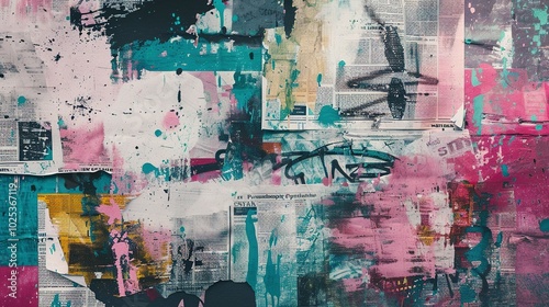 Abstract Urban Collage of Torn Posters, Paint Splatter, and Graffiti