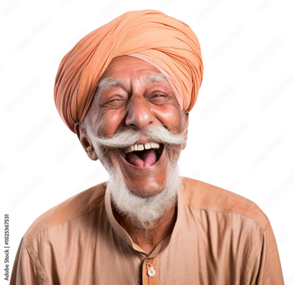 PNG Indian senior laughing portrait turban. PNG Indian senior laughing portrait turban.
