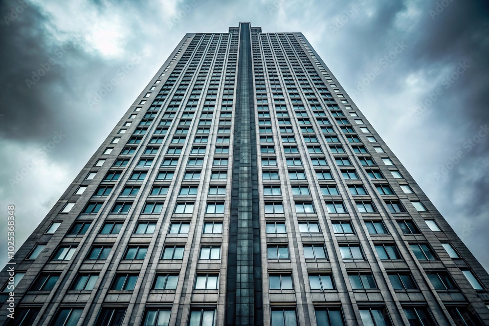 Building with many windows against gray sky Building with many windows against gray sky