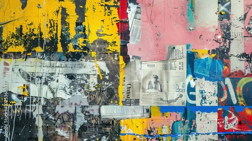 Abstract Wall Art with Layered Papers and Paint