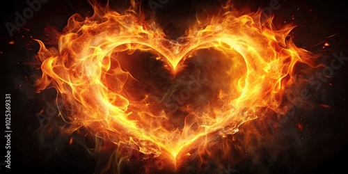 Burning celestial heart radiating luminous flames reflected