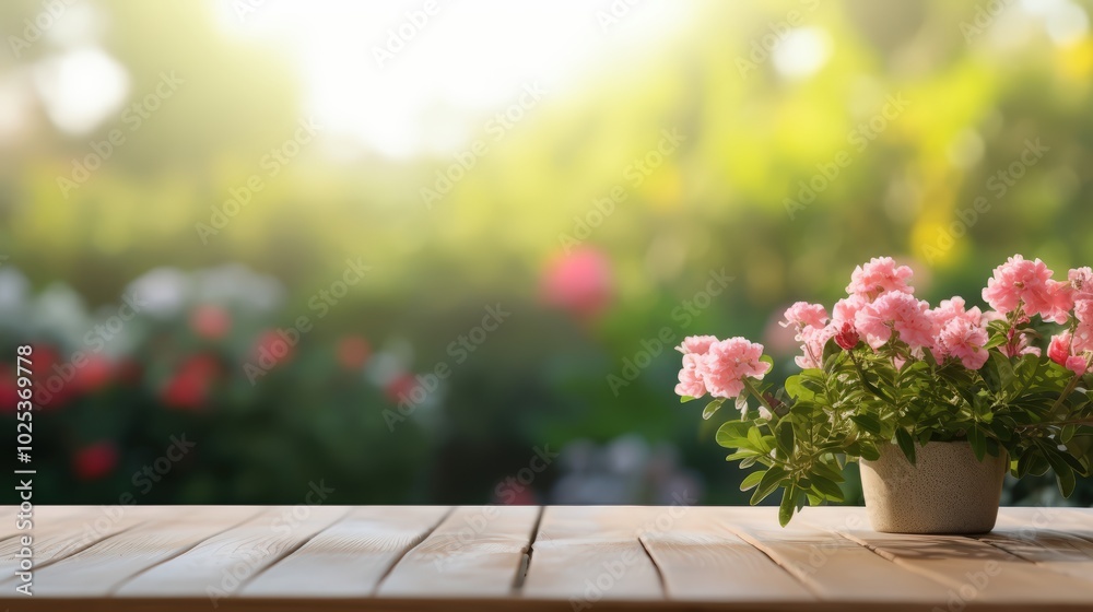 Obraz premium Garden Background with Potted Plants and Blank Space for Banners