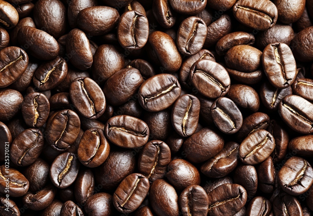 Fototapeta premium Close-up of roasted arabica coffee beans forming a textured background