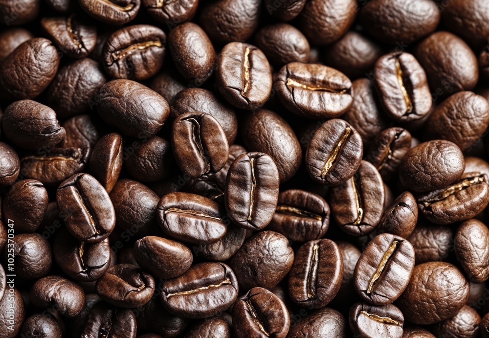 Fototapeta premium Close up of roasted arabica coffee beans forming a textured background