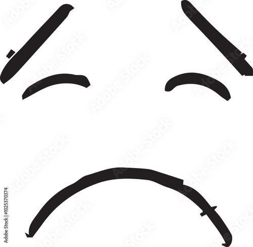 is a hand-drawn emoticon depicting a frown with a downturned mouth furrowed brows and small closed eyes. It suggests a state of sadness displeasure or disappointment.